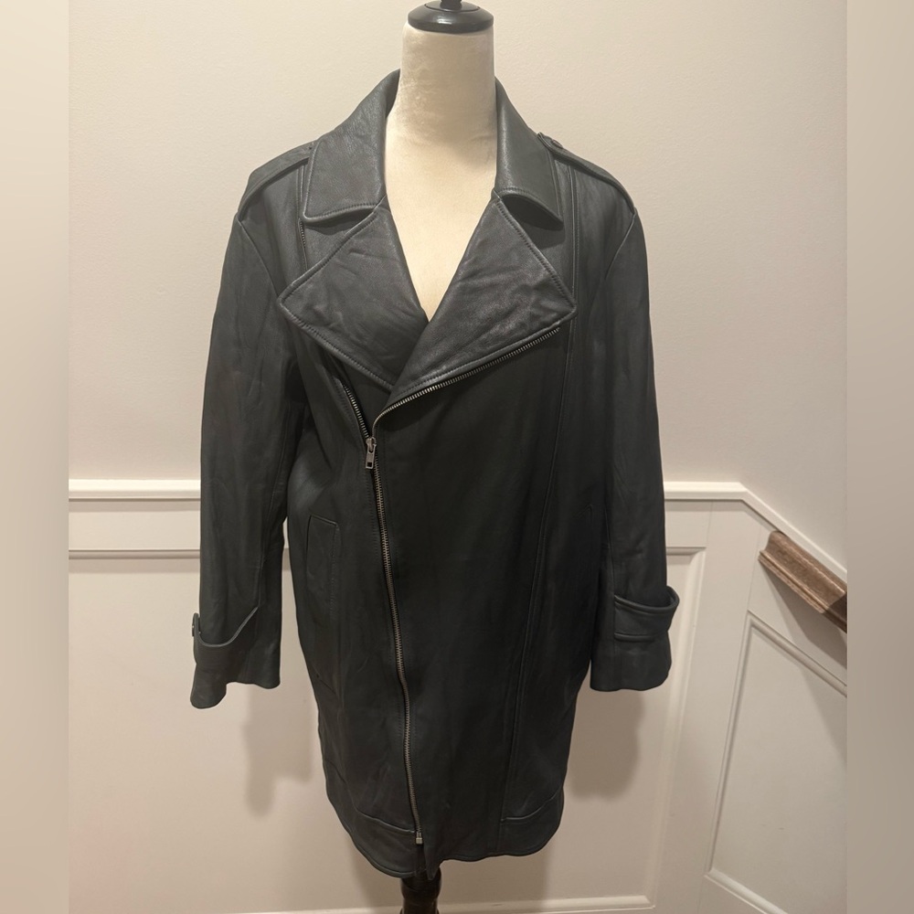 Burning Torch SzS Black Leather Jacket/trench style- perfect condition